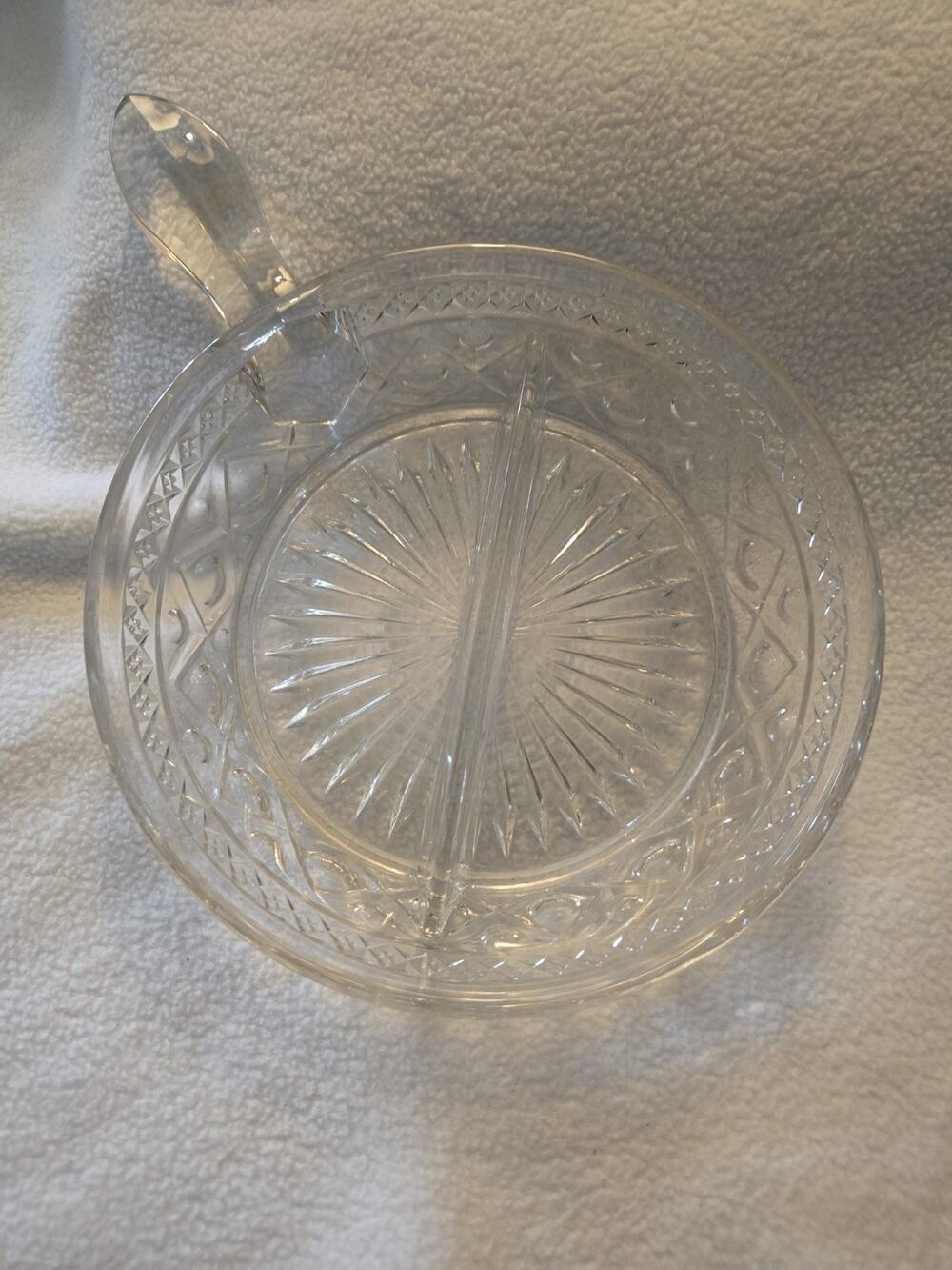 Vintage Imperial Cape Cod Divided Split Cut Pressed Glass Serving Dish W Handle